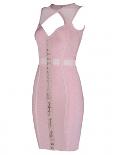 Women Sleeveless Club Bandage Dresses Pink 