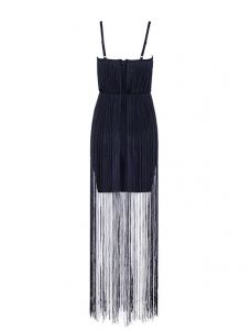 Women Sleeveless Tassels Bandage Dress Black