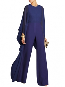 Women Solid Cape Sleeve Jumpsuits Blue
