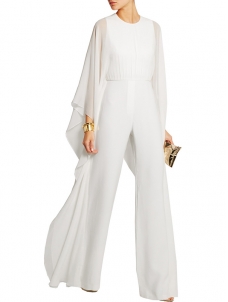 Women Solid Cape Sleeve Jumpsuits White