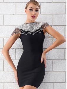 Women Solid Party Bandage Mini Dresses Black 