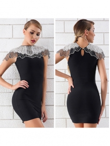 Women Solid Party Bandage Mini Dresses Black 