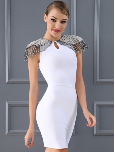 Women Solid Party Bandage Mini Dresses White 