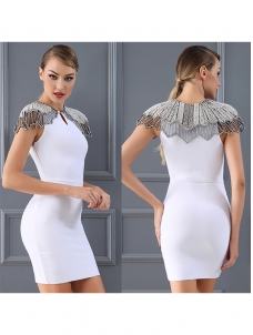 Women Solid Party Bandage Mini Dresses White 