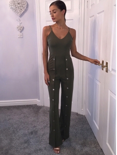 Women Spaghetti Summer Jumpsuit Army Green