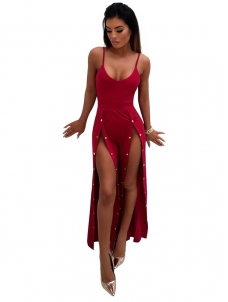 Women Spaghetti Summer Jumpsuit Red