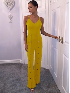 Women Spaghetti Summer Jumpsuit Yellow