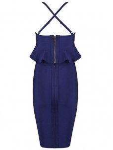 Women Two Piece Sleeveless Bandage Dress Dark Blue