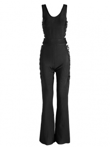 Women Wide Leg Sleeveless U Neck Jumpsuits Black