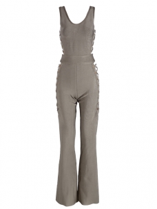 Women Wide Leg Sleeveless U Neck Jumpsuits Grey