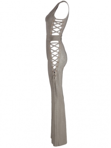 Women Wide Leg Sleeveless U Neck Jumpsuits Grey