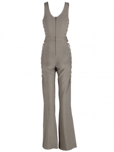 Women Wide Leg Sleeveless U Neck Jumpsuits Grey