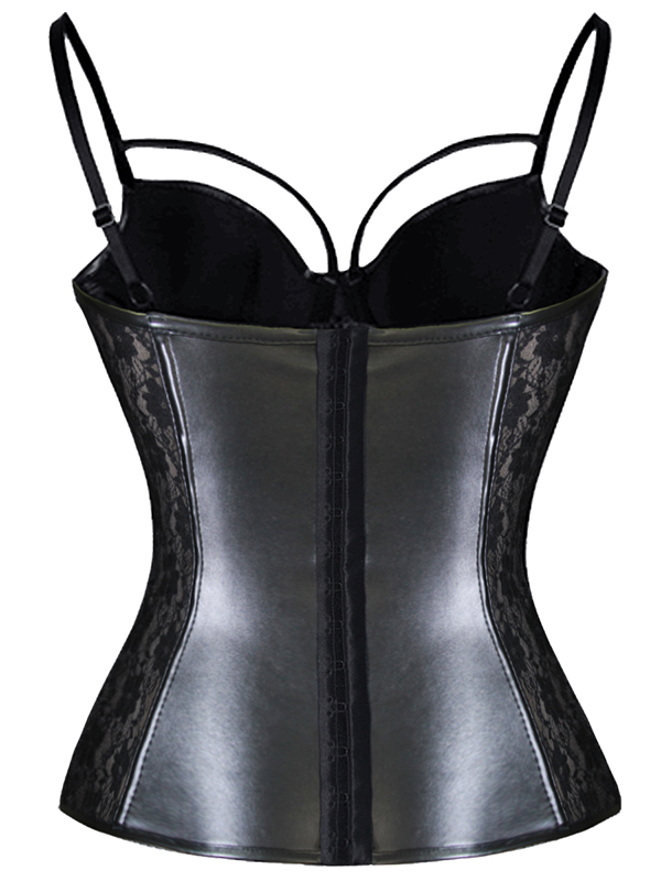 Black Wetlook Lace Corset