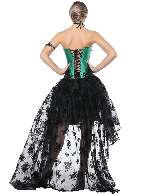 Court Lace Up Overbust Corset Dress Green
