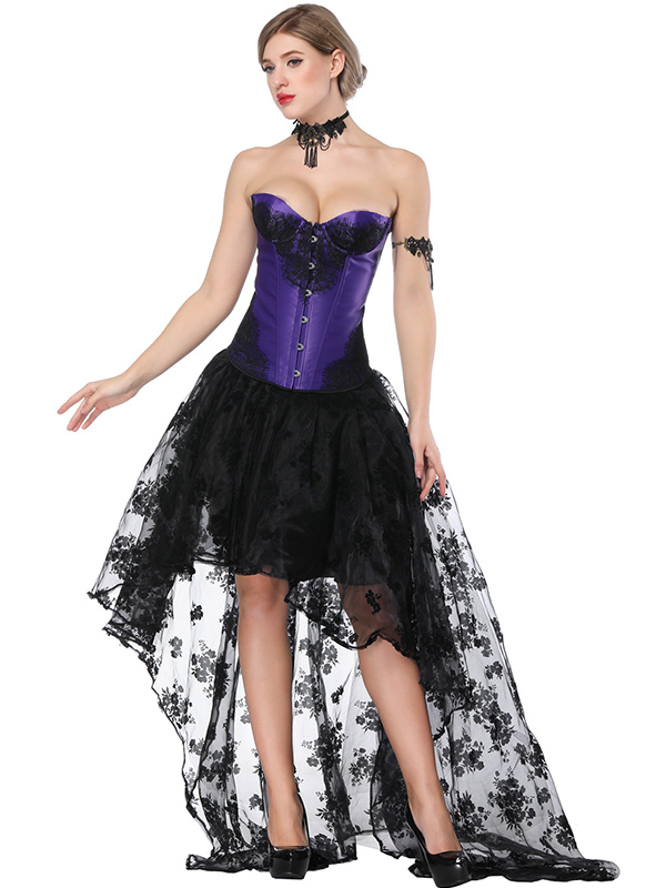 Court Lace Up Overbust Corset Dress Purple