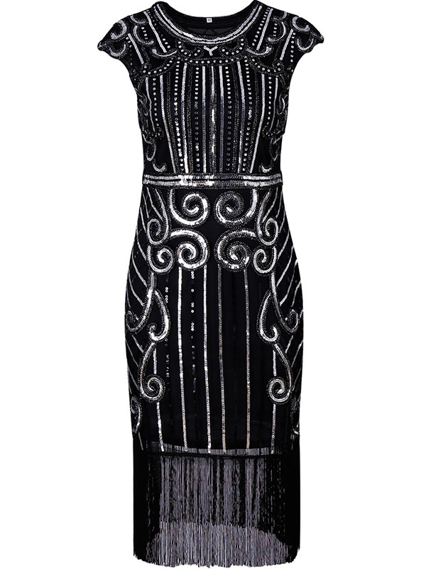 Elegant Cap Sleeve Tassel Sequin Dresses Sliver