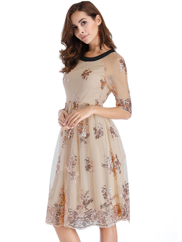 Half Sleeve Embroider Loose Sequin Dress