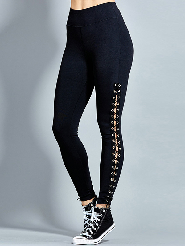 High Waist Lace Up Yoga Legging Black