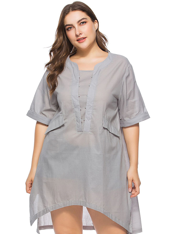 L-6XL Plus Size Women Dress Grey  