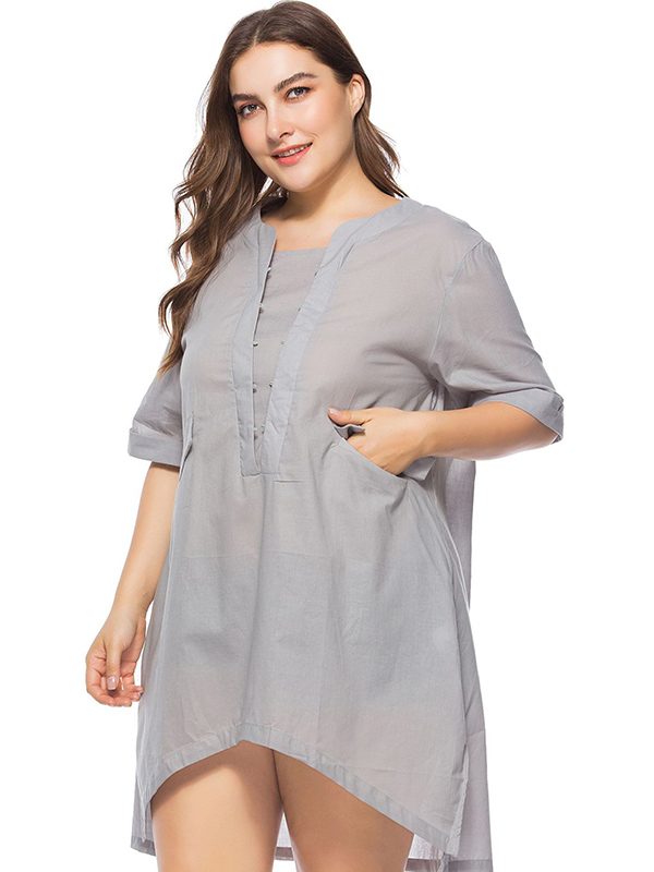 L-6XL Plus Size Women Dress Grey  