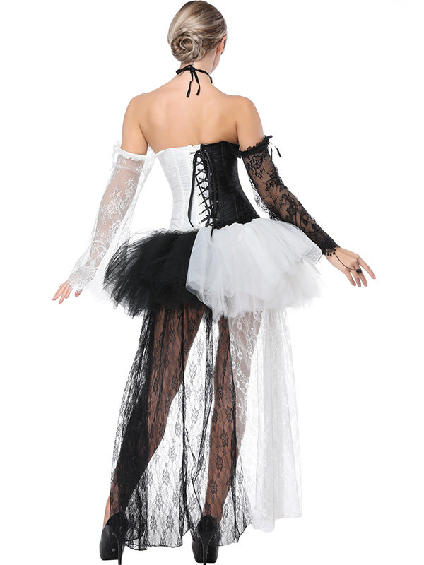 Lace Up Long Sleeve Splice Corset Dress 