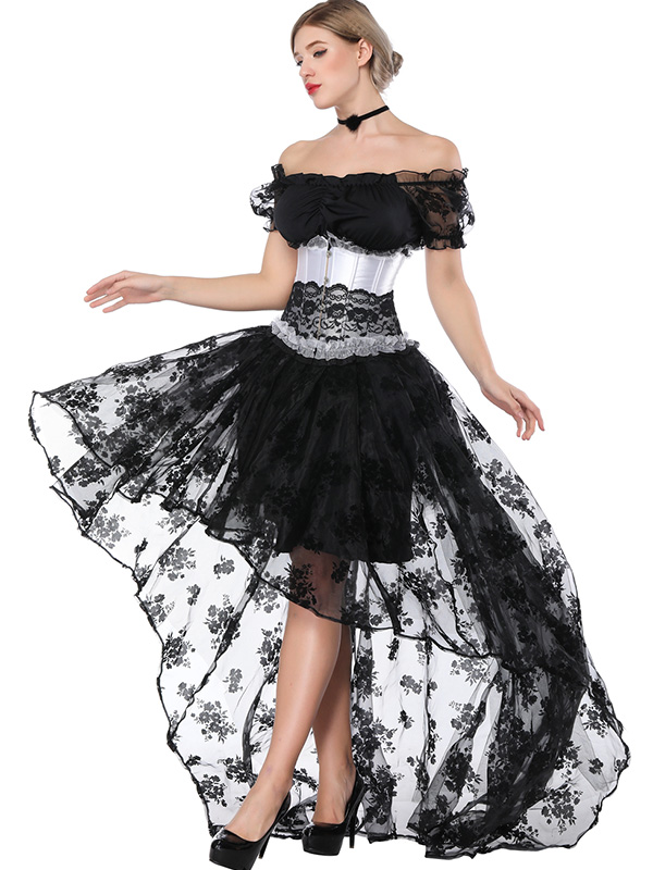 Long Train Petticoat Overbust Corset Dress