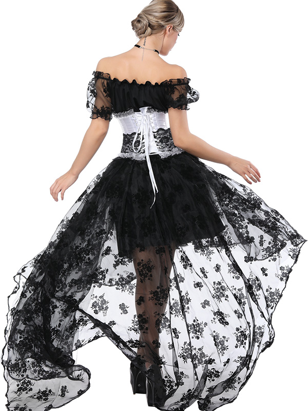 Long Train Petticoat Overbust Corset Dress