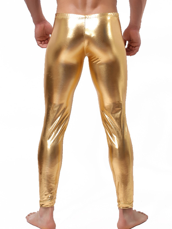 Men Fitness Vinyl Lingerie Pants Gold