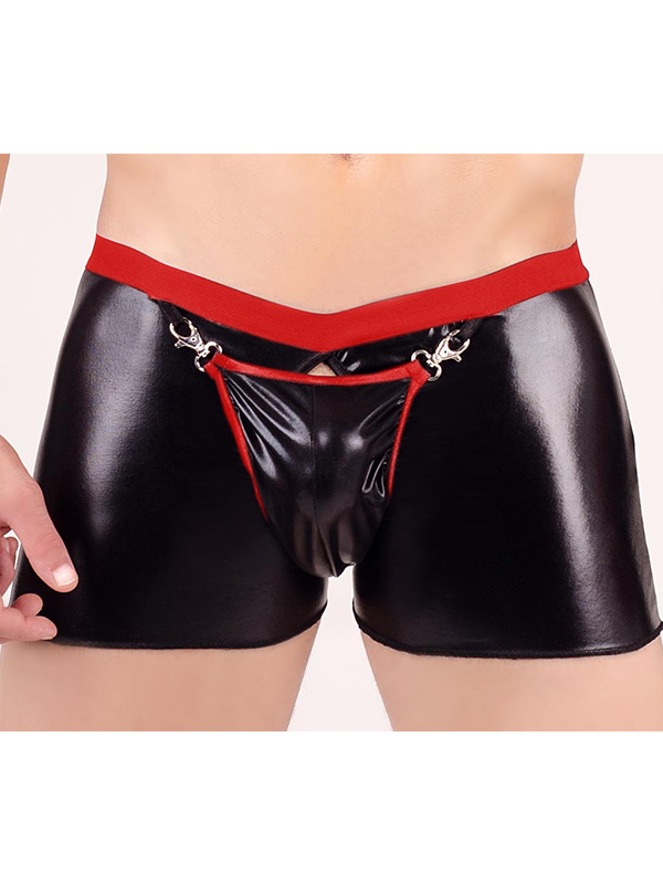 Men Wet-Look Vinyl Lingerie Red