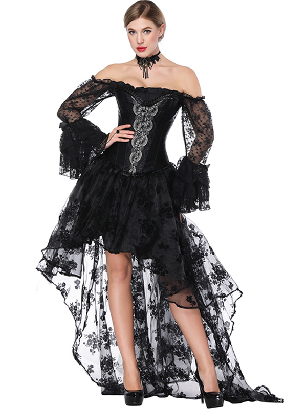 Off Shoulder Long Sleeve Overbust Corset Dress