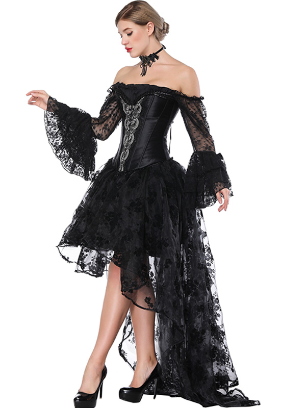 Off Shoulder Long Sleeve Overbust Corset Dress