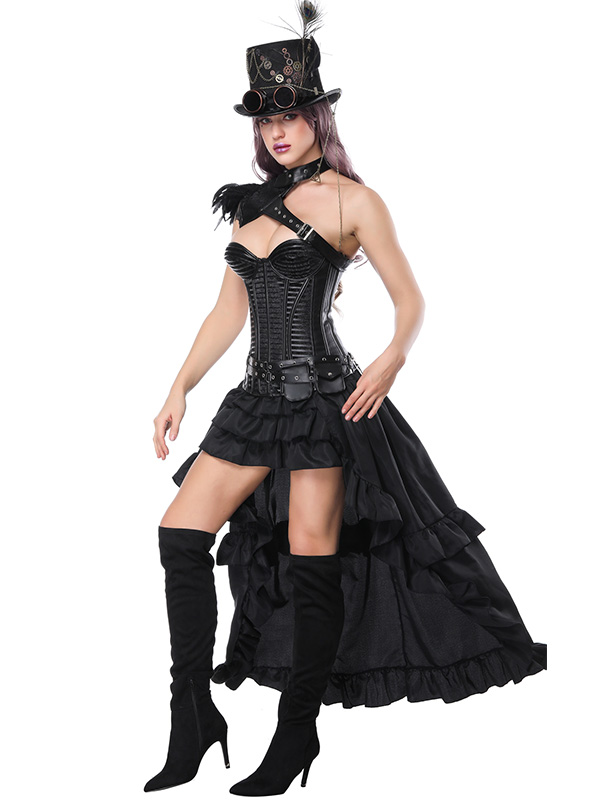 Off-Shoulder Long Train Overbust Corset Dress