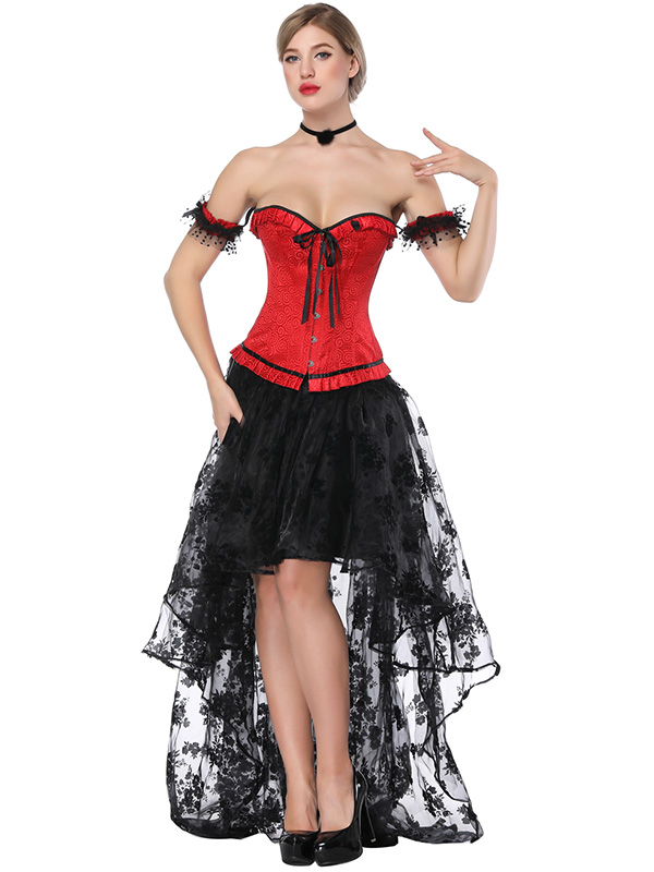 Off-Shoulder Long Train Overbust Corset Dress