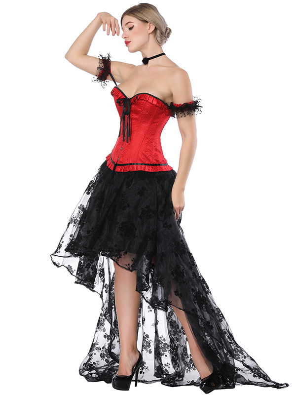 Off-Shoulder Long Train Overbust Corset Dress