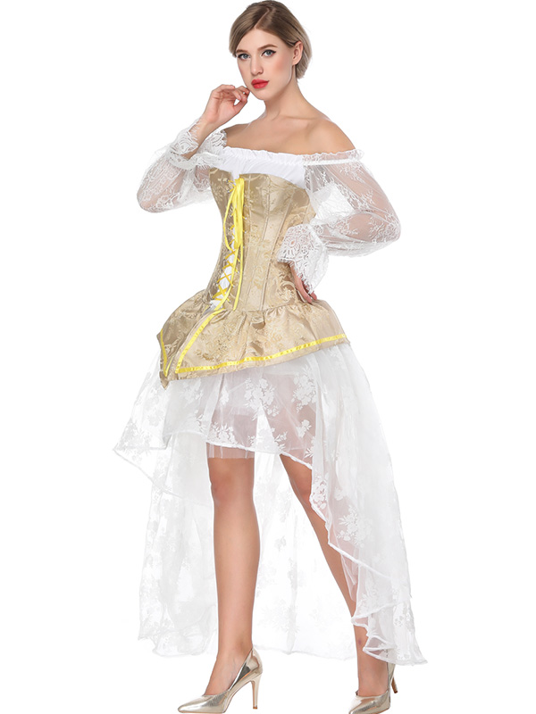 Off-Shoulder Long Train Overbust Corset Dress