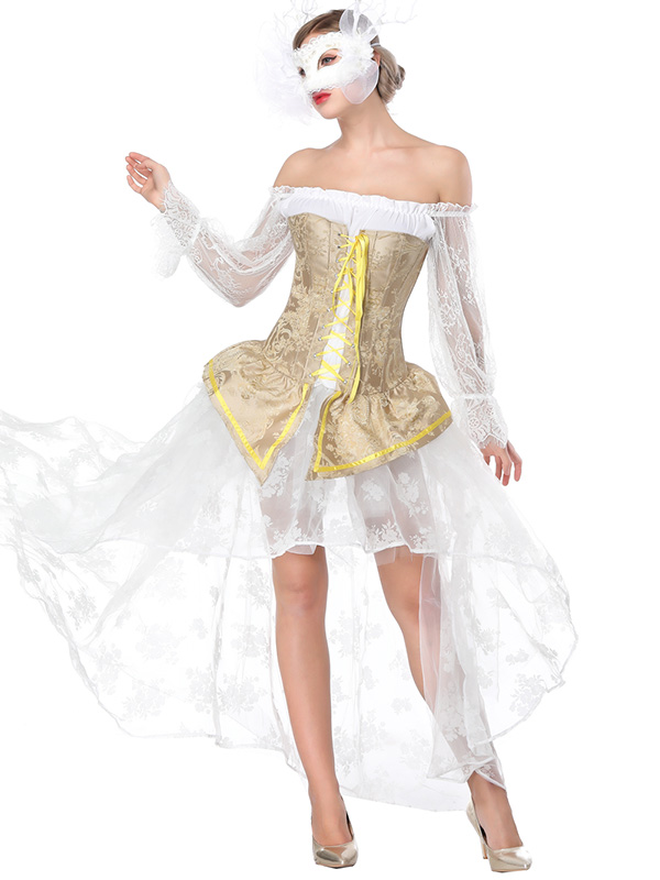 Off-Shoulder Long Train Overbust Corset Dress