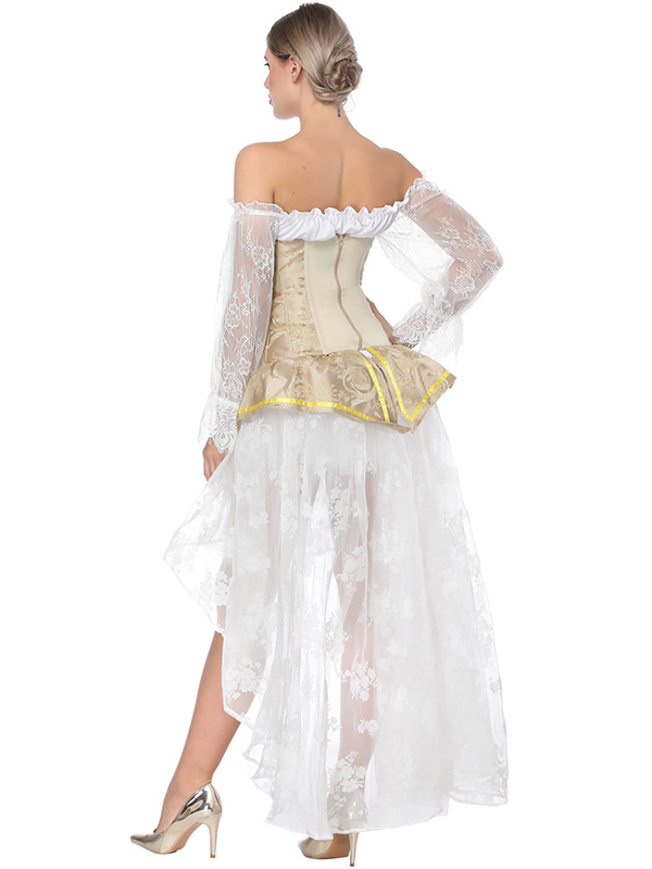 Off-Shoulder Long Train Overbust Corset Dress