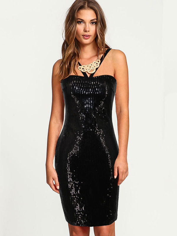 Sexy Spaghetti Strap Pencil Sequin Dresses 