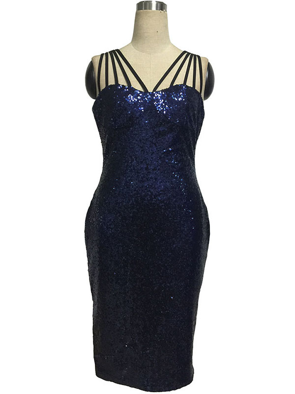 Sexy Spaghetti Strap Sequin Dresses Blue