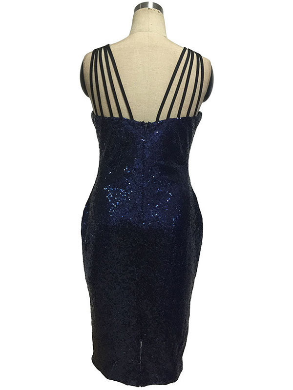 Sexy Spaghetti Strap Sequin Dresses Blue