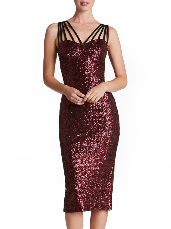 Sexy Spaghetti Strap Sequin Dresses Wine Red