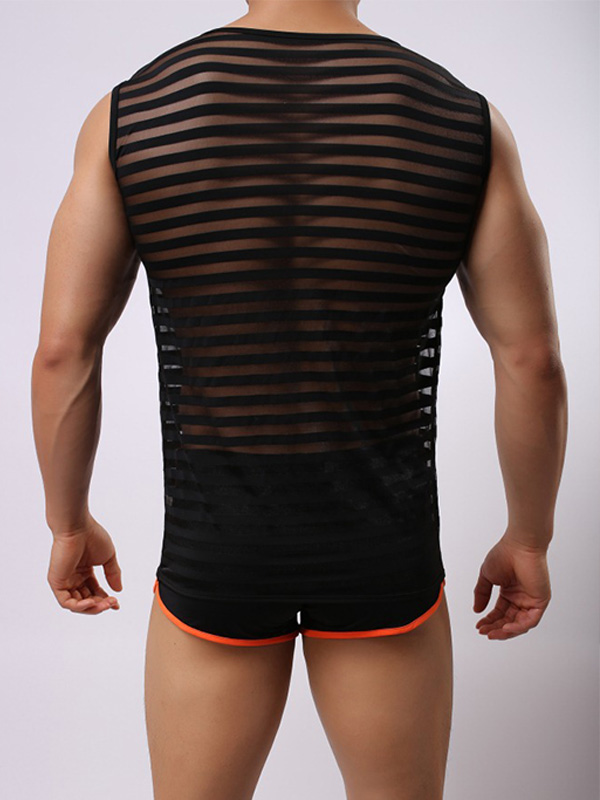 Sexy Transparent Men Tops Black