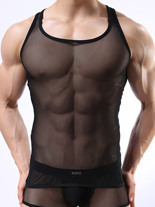 Sexy Transparent Men Tank Black