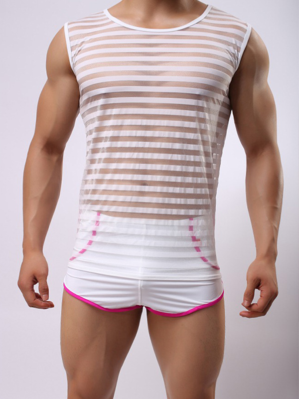 Sexy Transparent Men Tops White