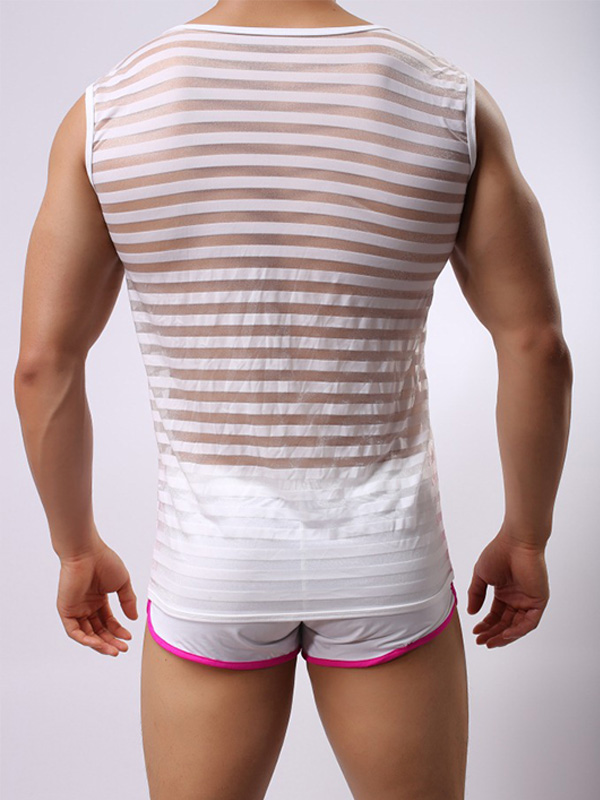 Sexy Transparent Men Tops White