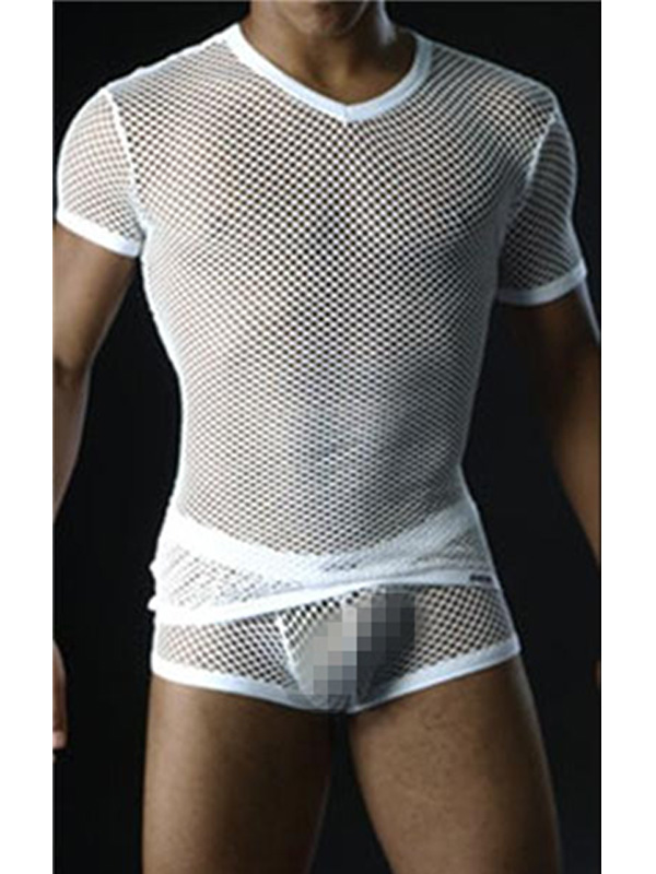 Sexy Transparent Men Tops White