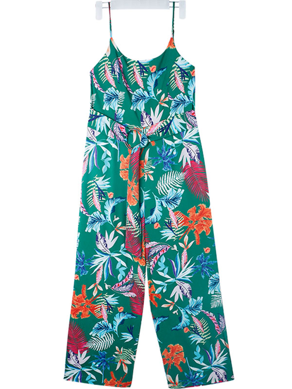 Spaghetti Strap Floral Overalls Jumpsuit