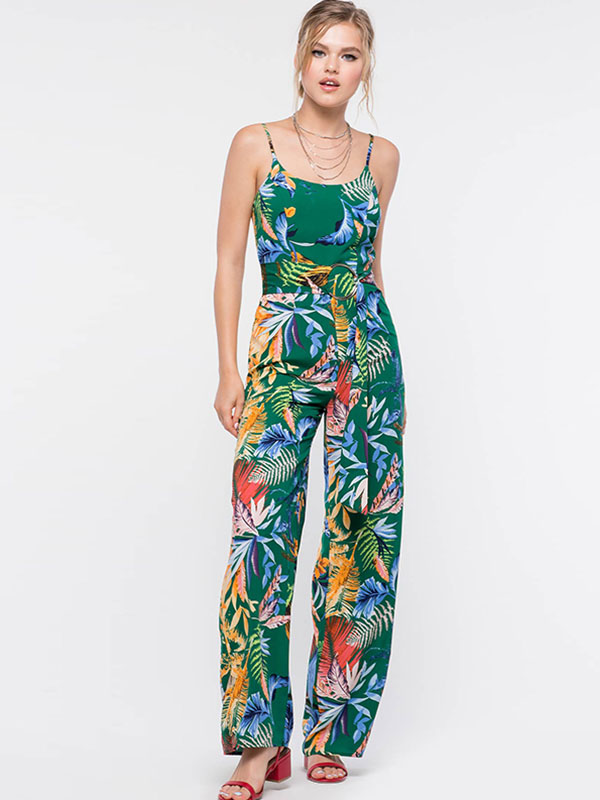 Spaghetti Strap Floral Overalls Jumpsuit