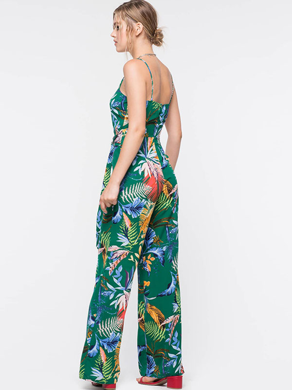 Spaghetti Strap Floral Overalls Jumpsuit