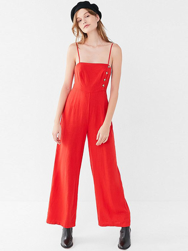 Spaghetti Strap High Waist Loose Overalls Jumpsuit